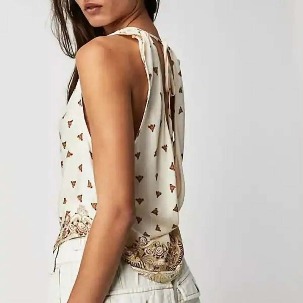 Free People Floral Paisley Border Print Top Boho Small Fairycore Cottagecore‎